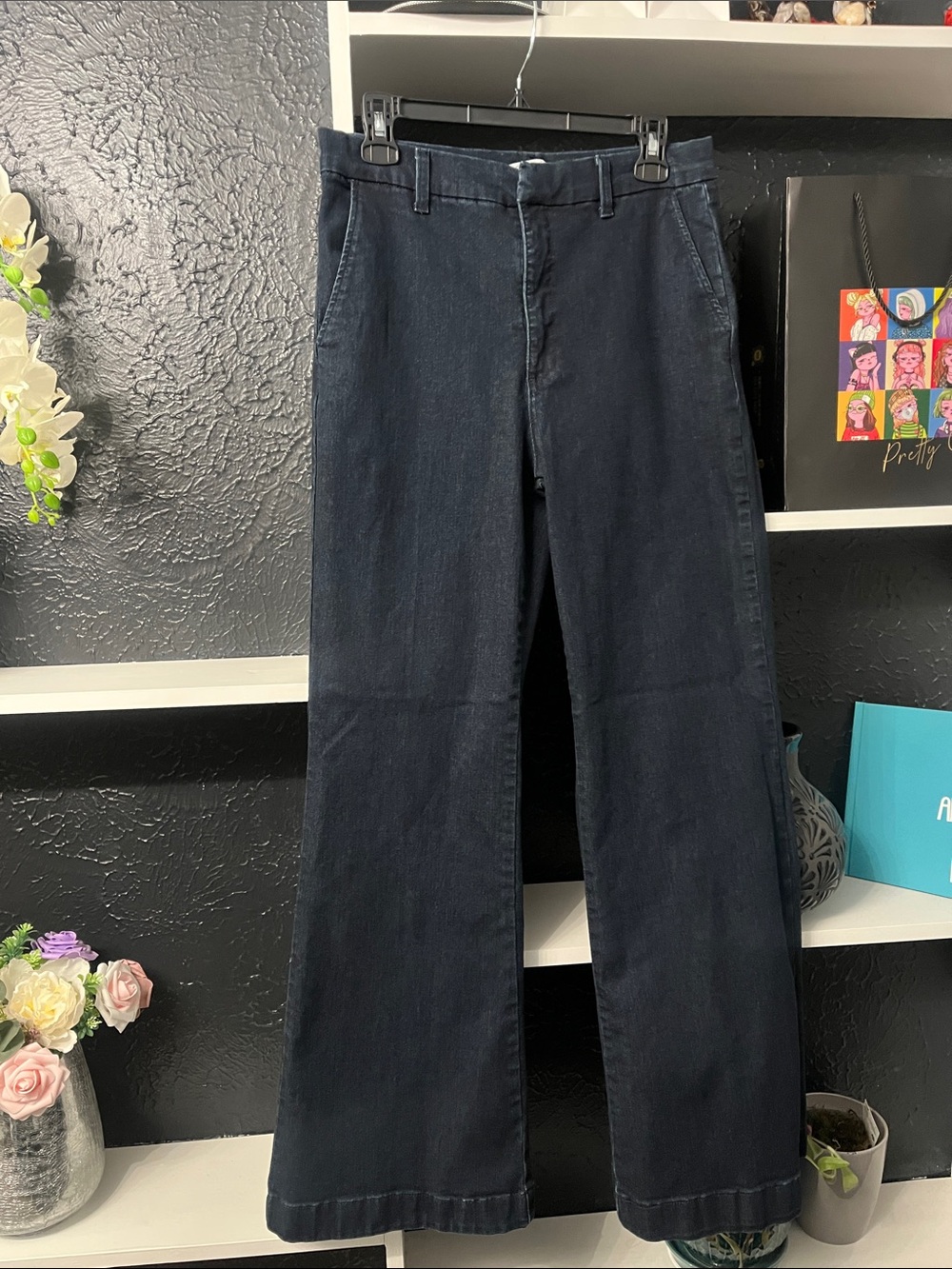 Dark blue jeans Wide-Leg trouser flare Jeans